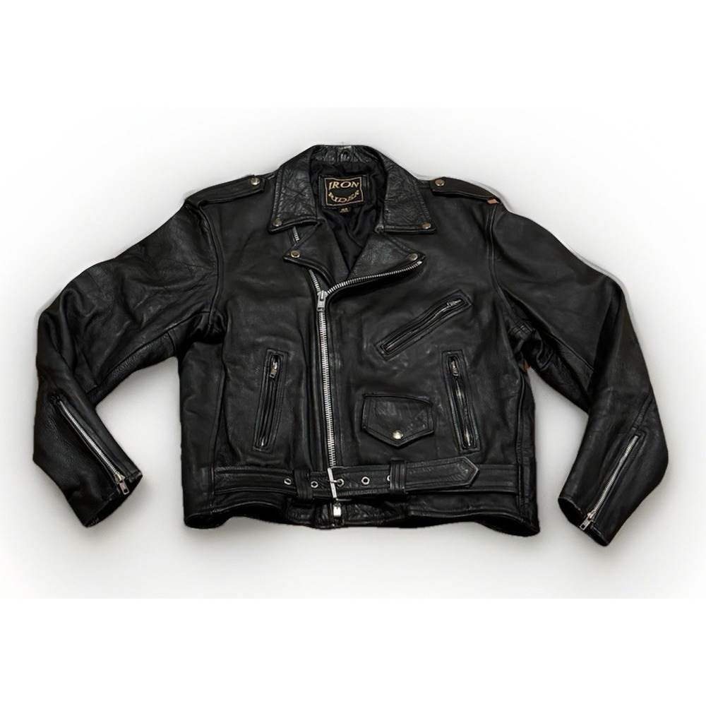 Vintage 80s Iron Rider Leather Motorcycle Jacket 44 HEAVY Perfecto Schott Rare